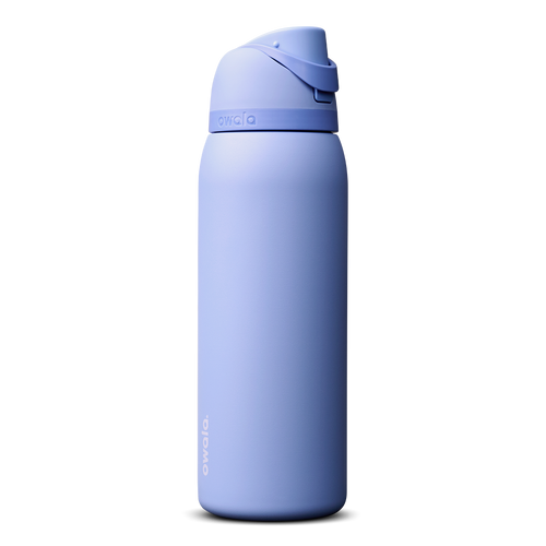 Owala FreeSip 40oz in Out of the Blue, periwinkle blue insulated bottle with matching blue-lavender flip cap and carry loop